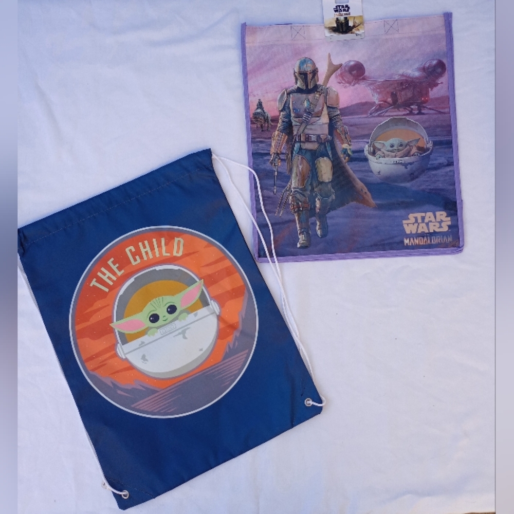 Star Wars Mandalorian Drawstring Bag set - Blue and Purple Casual Gift Travel